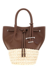 Two-tone rafia and leather shopping bag -  | Wise