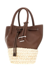Two-tone rafia and leather shopping bag -  | Wise