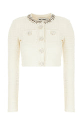 Cardigan in misto cotone stretch avorio -  | Wise