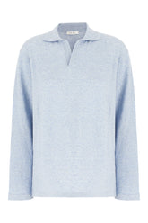 Melange light blue cotton and silk polo shirt -  | Wise