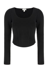 Black stretch wool blend top -  | Wise