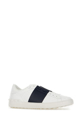White leather Open sneakers with blue navy band -  | Wise