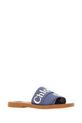 Denim blue linen blend Woody slippers -  | Wise