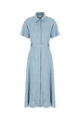 Powder blue viscose blend shirt dress -  | Wise