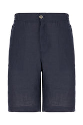 Midnight blue linen bermuda shorts -  | Wise