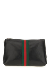 Clutch Web Trademark piccola in pelle nera -  | Wise