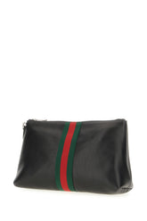 Clutch Web Trademark piccola in pelle nera -  | Wise